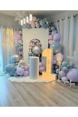 Krom Gümüş Fırtına Mavisi ve Lila Balon Zinciri 100 Adet