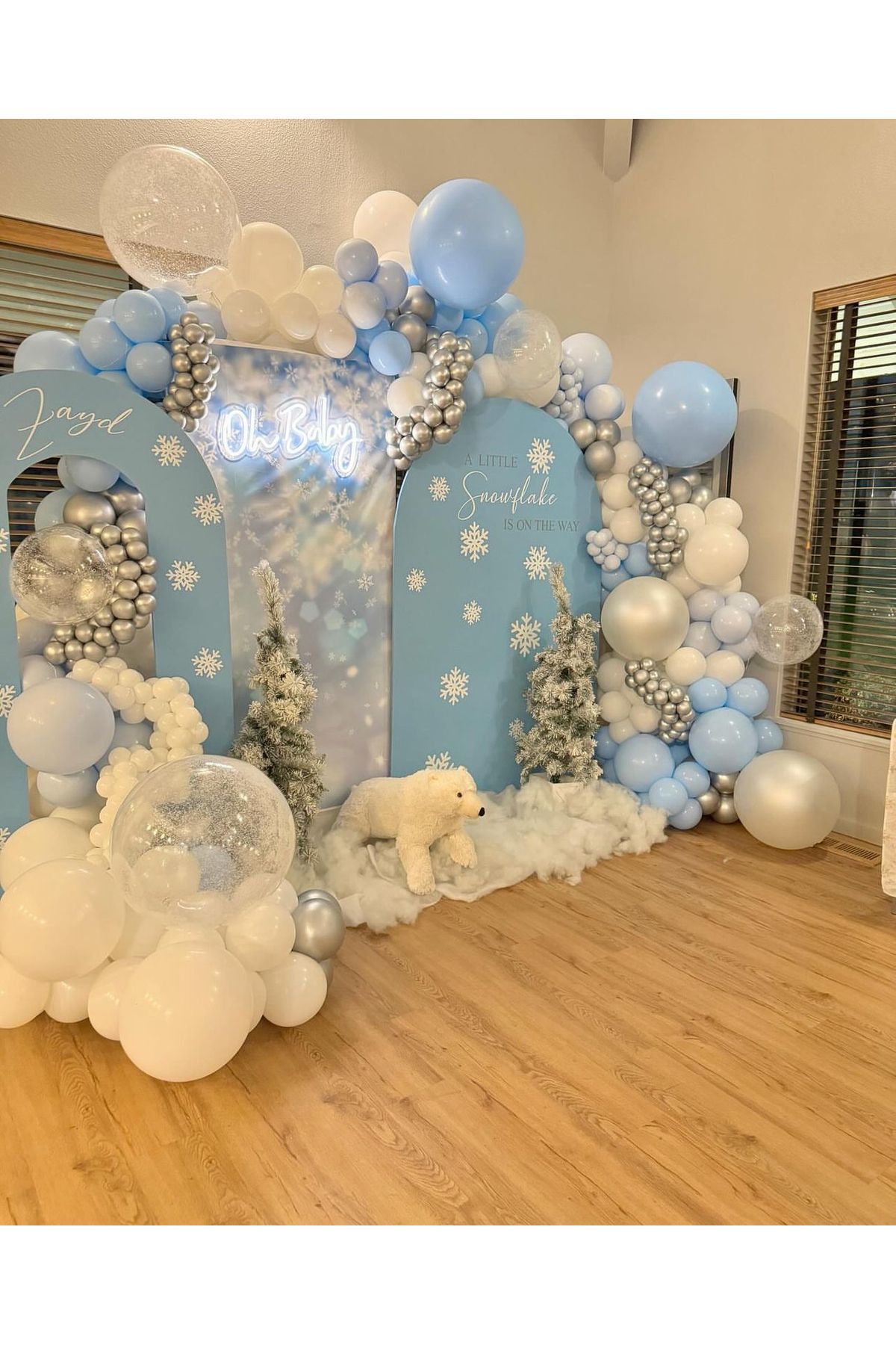 Krom Gümüş Makaron Mavi ve Beyaz Balon Zinciri 100 Adet