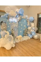 Krom Gümüş Makaron Mavi ve Beyaz Balon Zinciri 100 Adet