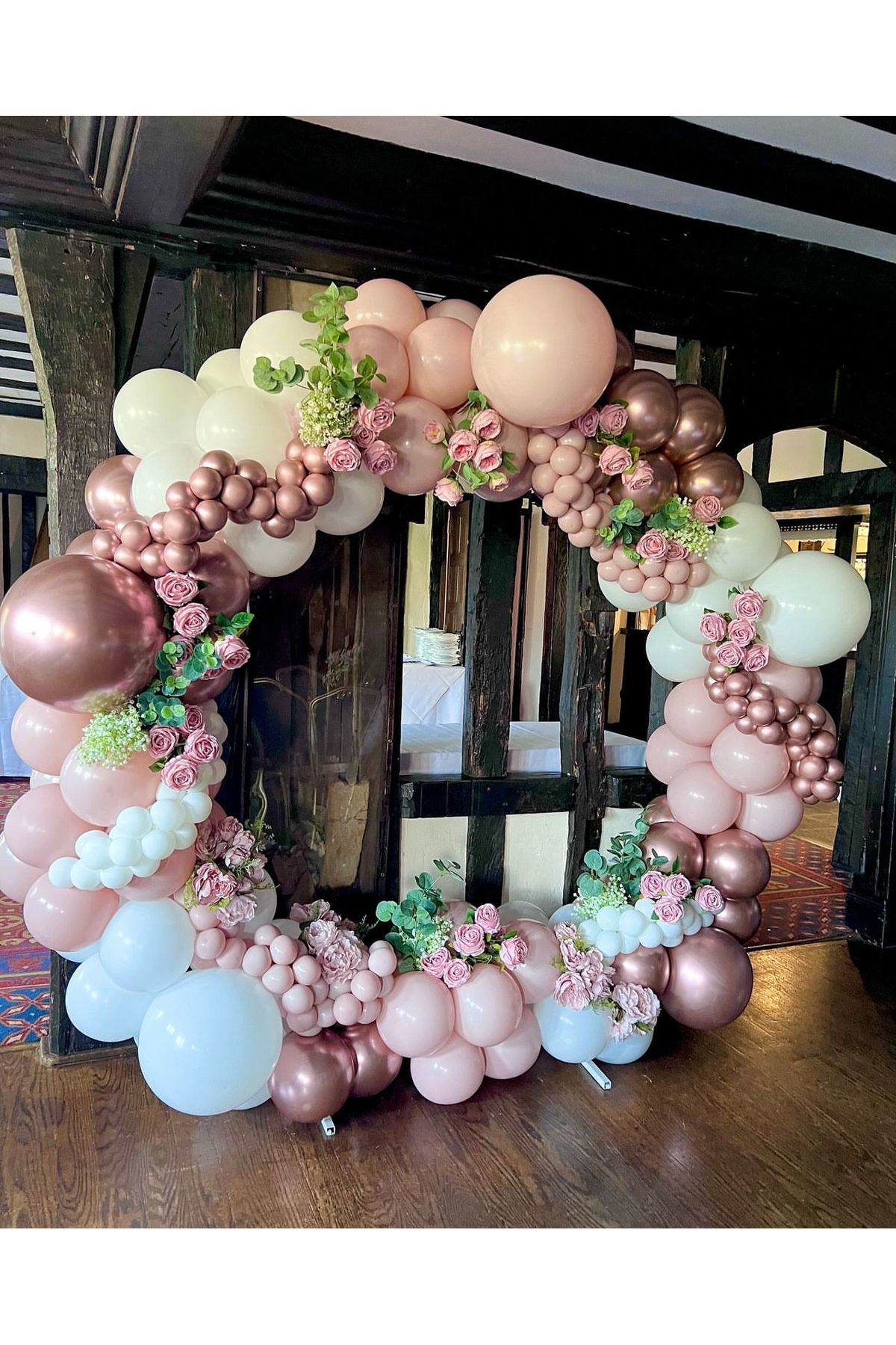 Krom Rose Gold Makaron Pembe Mavi ve Beyaz Balon Zinciri 100 Adet