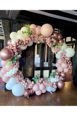 Krom Rose Gold Makaron Pembe Mavi ve Beyaz Balon Zinciri 100 Adet