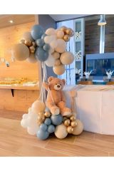 Krom Gold Beyaz Mavi Cam Fındık Balon Zinciri 100 Adet
