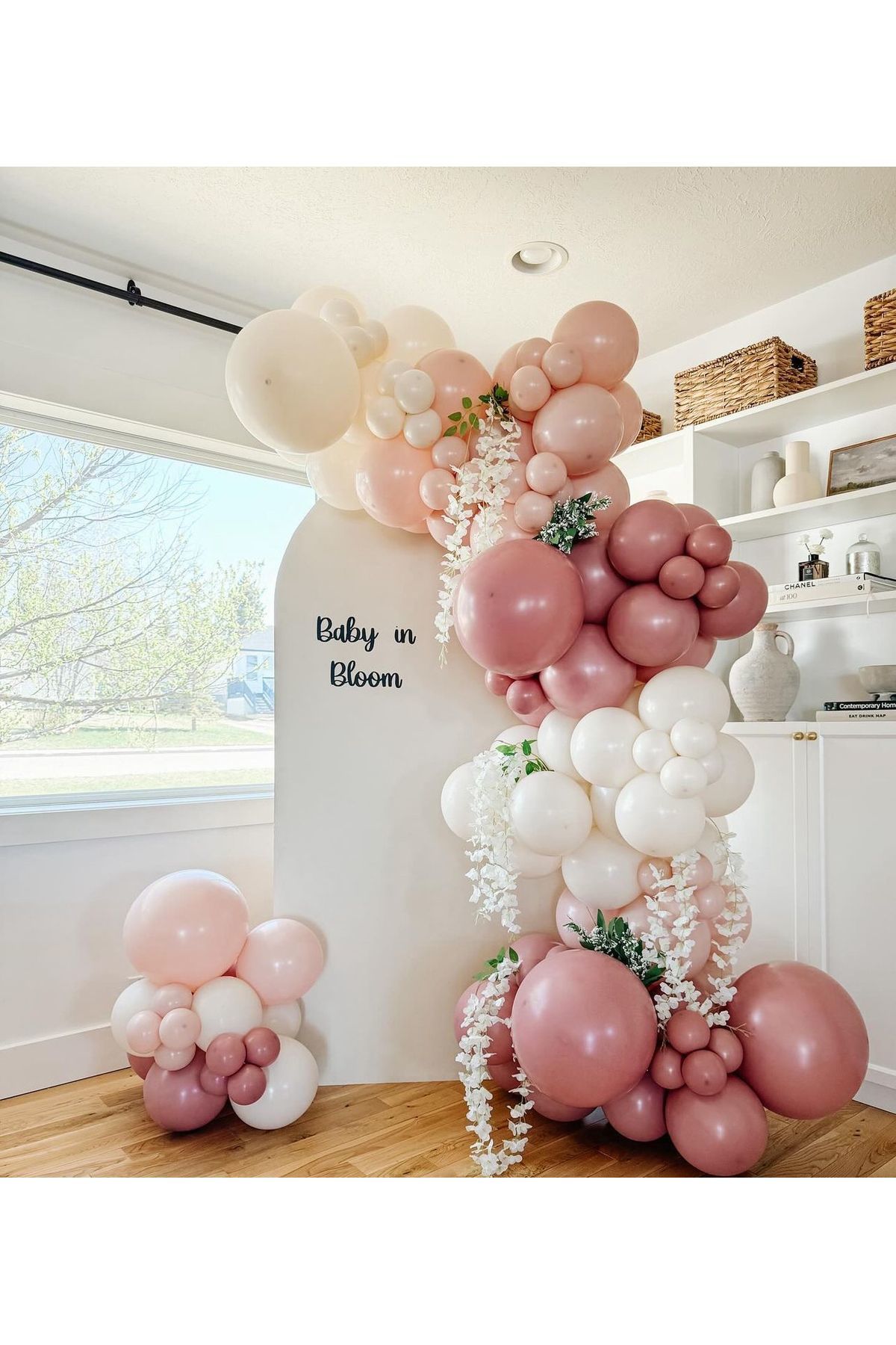 Retro Rosewood Pink Blush ve Beyaz Balon Zinciri 100 Adet