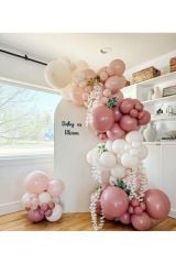 Retro Rosewood Pink Blush ve Beyaz Balon Zinciri 100 Adet