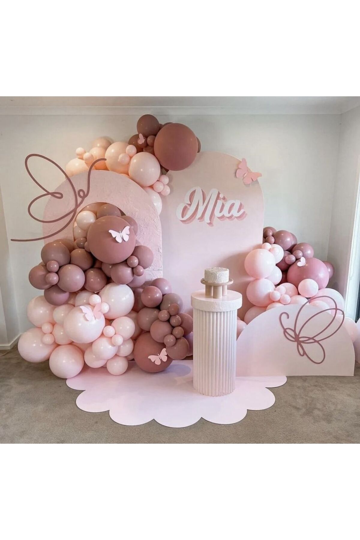Makaron Pembe ve Rosewood Balon Zinciri 100 Adet