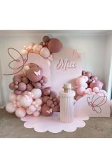 Makaron Pembe ve Rosewood Balon Zinciri 100 Adet
