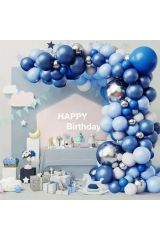 Krom Gümüş Pastel Lacivert ve Makaron Mavi Balon Zinciri 100 Adet