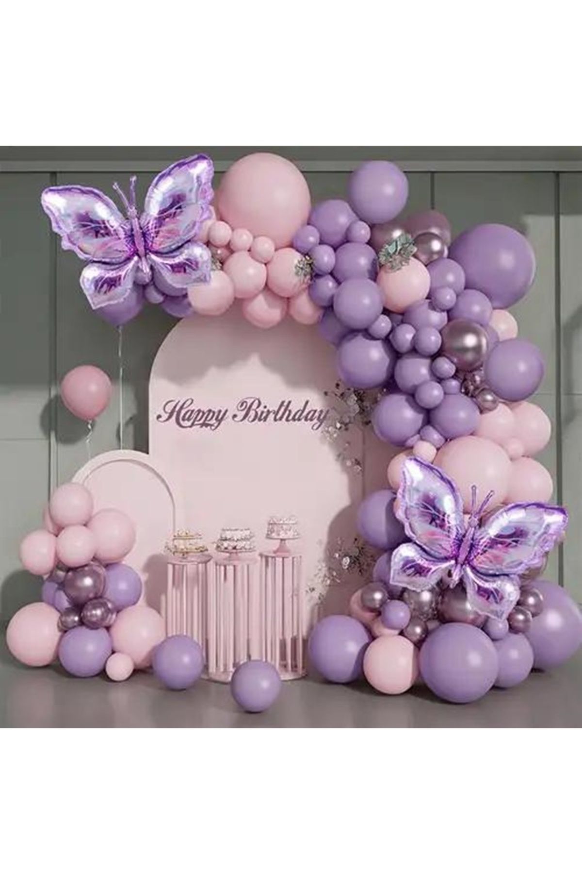 Makaron Pembe ve Standart Lila Balon Zinciri 100 Adet