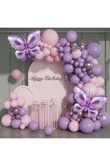 Makaron Pembe ve Standart Lila Balon Zinciri 100 Adet