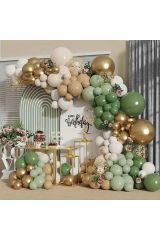 Krom Gold Okaliptus Kış Yeşili Fındık ve Beyaz Balon Zinciri 100 Adet