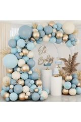 Krom Gold Fırtına Mavisi Makaron Mavi ve Beyaz Balon Zinciri 100 Adet