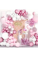 Krom Pembe Makaron Pembe ve Beyaz Balon Zinciri 100 Adet