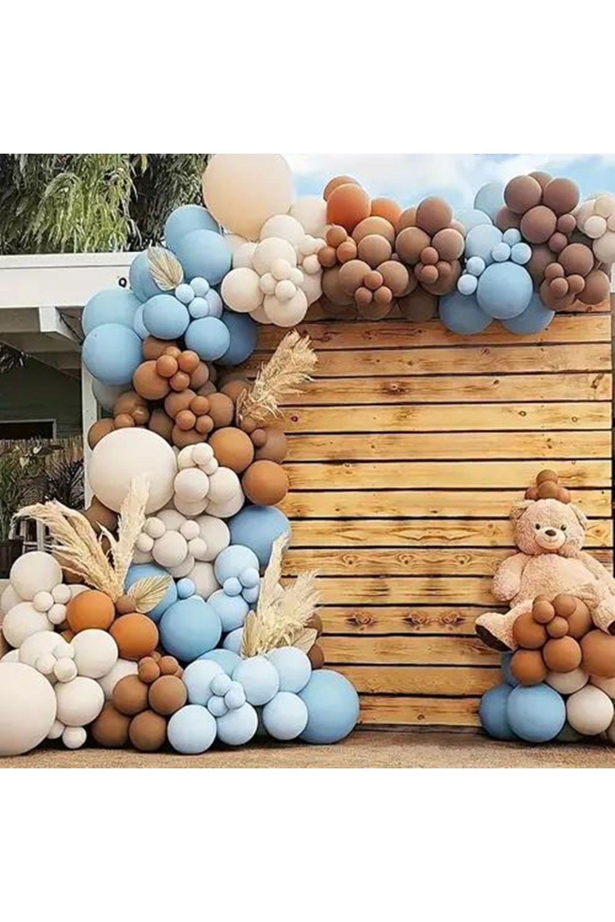 Çikolata Kahve Karamel Makaron Mavi ve Retro Beyaz Balon Zinciri 100 Adet
