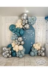 Krom Gümüş Fırtına Mavisi Derin Okyanus ve Sütlü Kahve Balon Zinciri 100 Adet