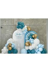 Krom Gold Derin Okyanus Makaron Mavi ve Pastel Beyaz Balon Zinciri 100 Adet
