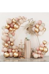 Pudra Pembe Gold Konfetili Balon Zincir Seti 100 Adet