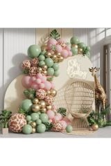 Küf Yeşili Pembe Safari Konsept Balon Zinciri 100 Adet