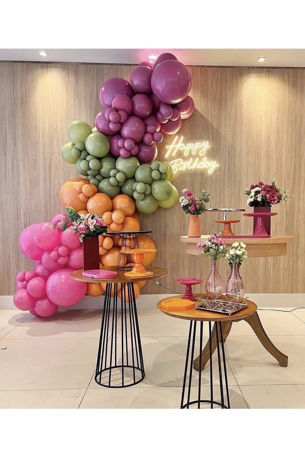Yaban Çileği Fuşya Yeşil Balon Zinciri 100 Adet