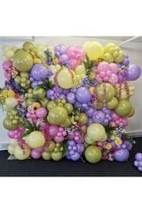 Makaron Pembe Lila Sarı Ve Retro Zeytin Balon Zinciri 100 Adet