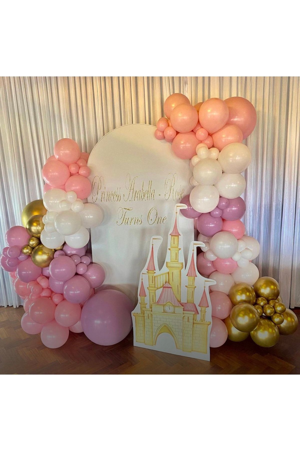 Krom Gold Retro Toz Pembe Makaron Pembe Ve Beyaz Balon Zinciri 100 Adet