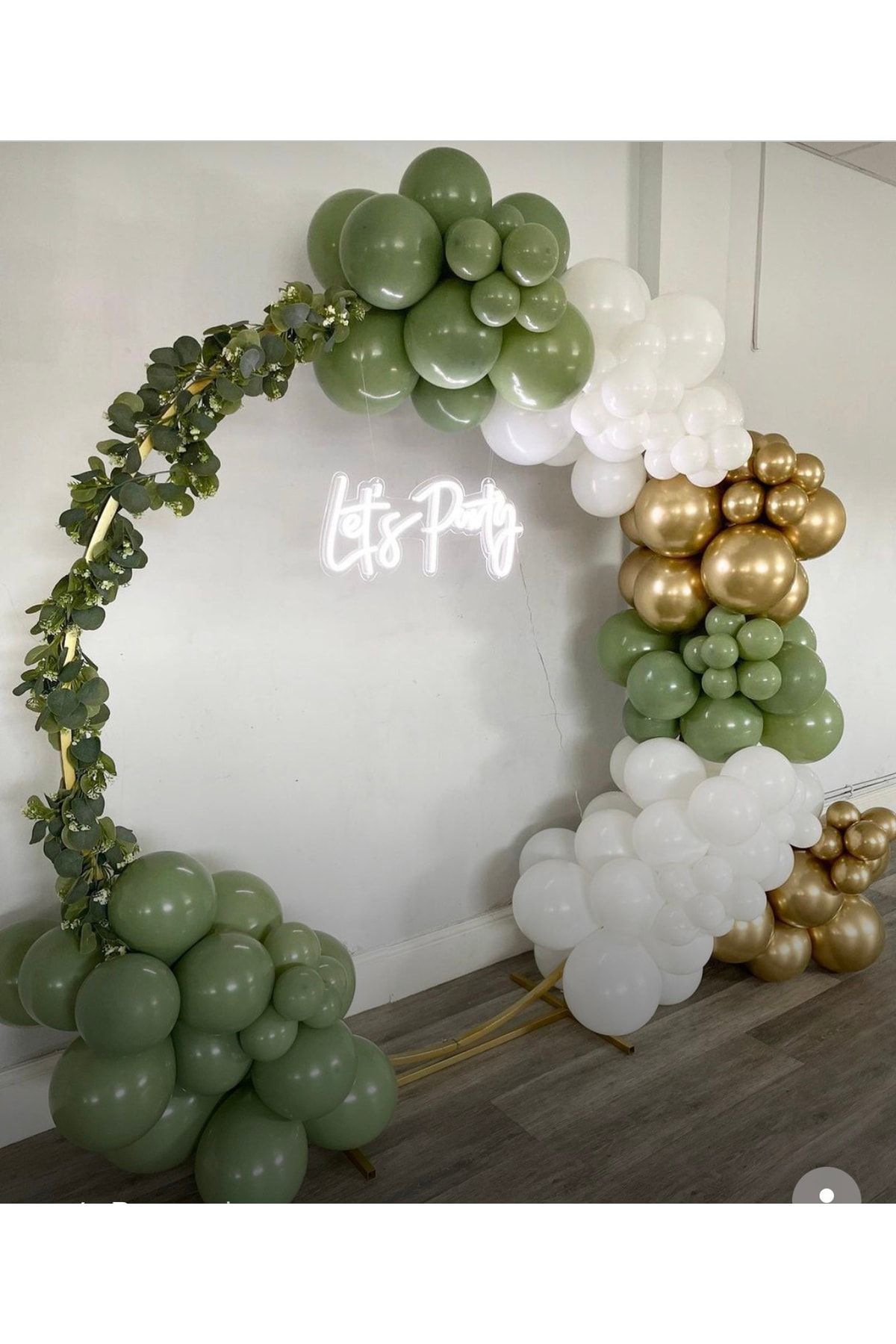 Krom Gold Retro Okaliptus Ve Beyaz Balon Zinciri 100 Adet