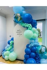 Pastel Koyu Mavi Makaron Mavi ve Mint Yeşili Balon Zinciri 100 Adet