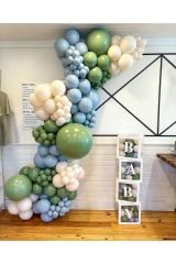 Retro Fırtına Mavisi Sütlü Kahve ve Okaliptus Balon Zinciri 100 Adet
