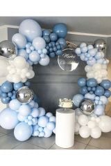 Pastel Beyaz Makaron Mavi ve Derin Okyanus Balon Zinciri 100 Adet