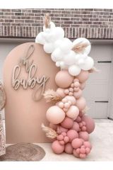 Pastel Beyaz Pink Blush ve Rosewood Balon Zinciri 100 Adet