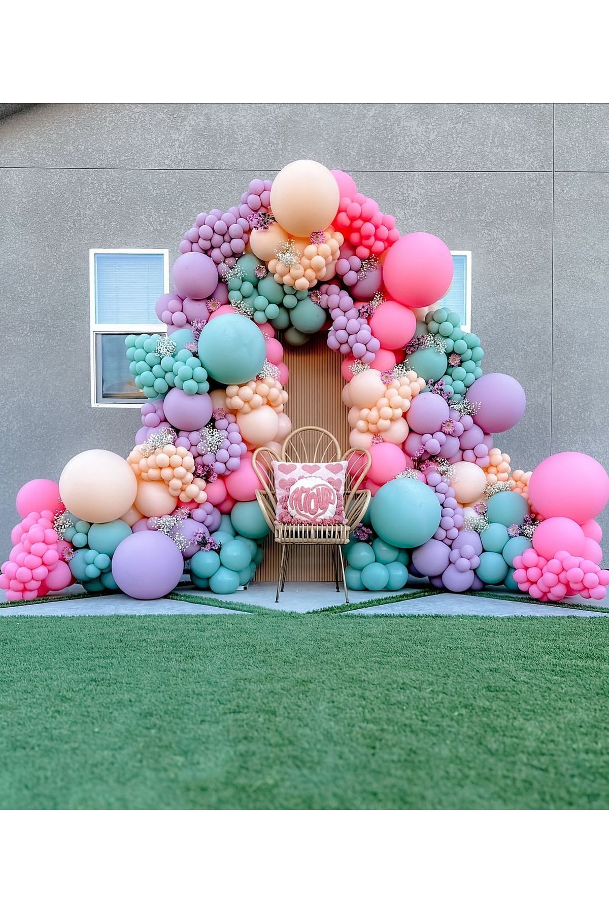 Makaron Pembe Lila Somon Ve Kış Yeşili Balon Zinciri 100 Adet