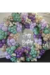 Retro Lavanta Kış Yeşili Deniz Kumu Ve Makaron Lila Balon Zinciri 100 Adet