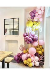 Retro Yaban Çileği Zerdeçal Ve Makaron Pembe Balon Zinciri 100 Adet