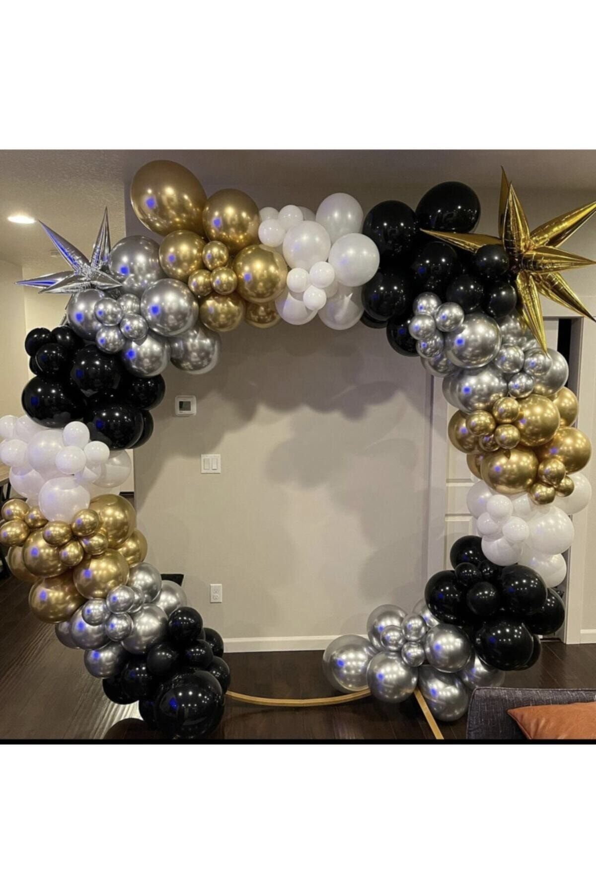 Krom Gold Gümüş Siyah Ve Beyaz Balon Zinciri 100 Adet