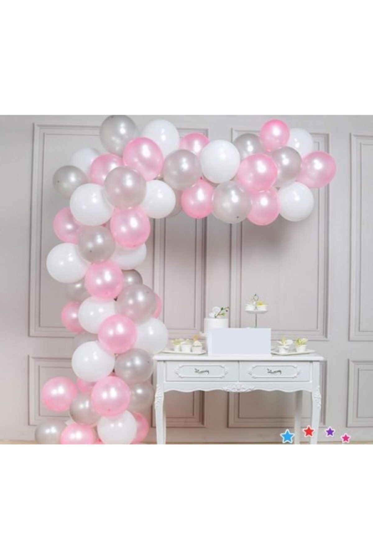 Balon Zinciri - Gümüş Beyaz Pembe 100 Adet