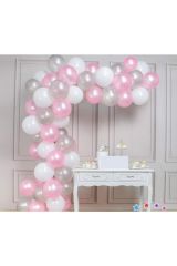 Balon Zinciri - Gümüş Beyaz Pembe 100 Adet
