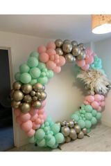 Krom Beyaz Altın Makaron Mint Yeşili Ve Makaron Pembe Balon Zinciri 100 Adet