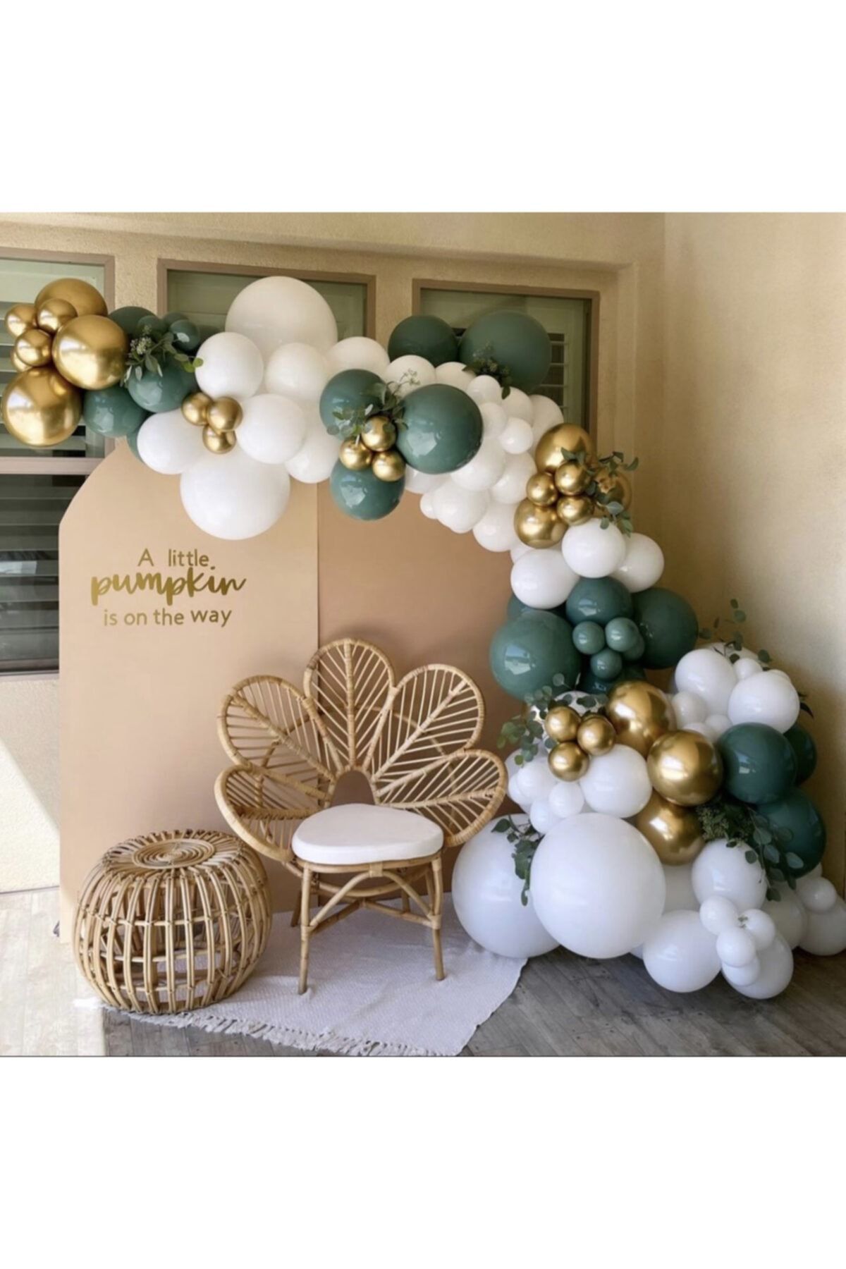 Krom Gold Adaçayı Ve Pastel Beyaz Balon Zinciri 100 Adet