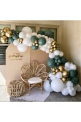 Krom Gold Adaçayı Ve Pastel Beyaz Balon Zinciri 100 Adet