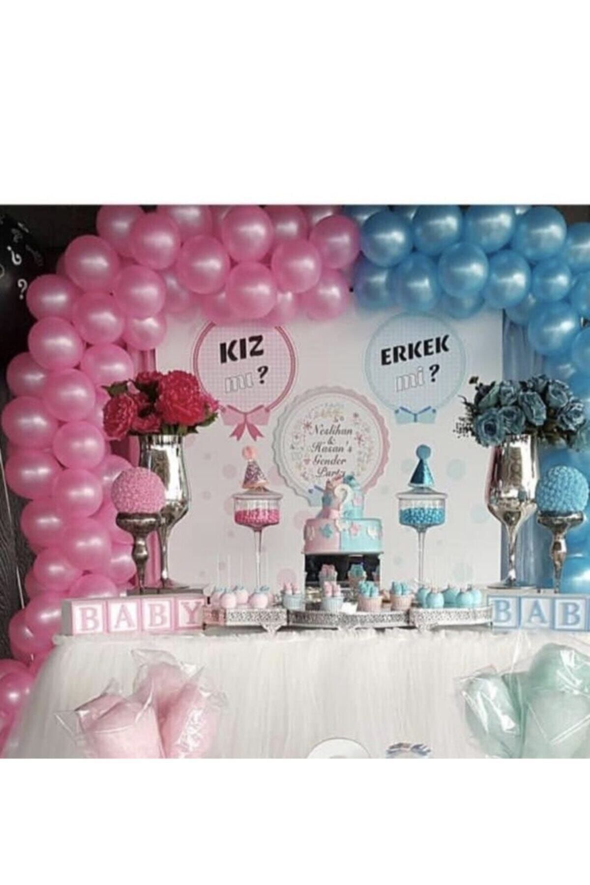 Cinsiyet Belirleme Balon Zinciri Metalik Pembe Mavi