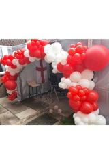 Pastel Kırmızı Beyaz Balon Zinciri 100 Adet