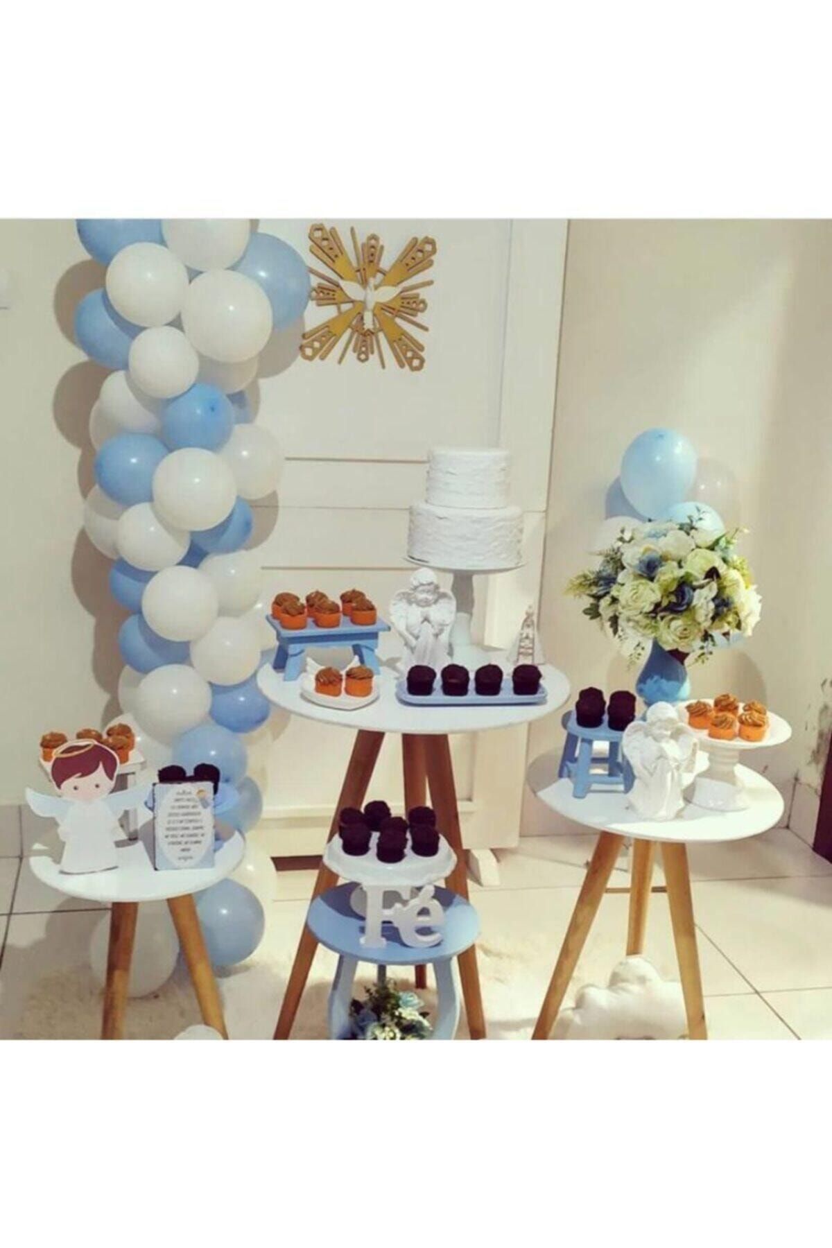 Makaron Mavi Pastel Beyaz Balon Zinciri