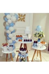 Makaron Mavi Pastel Beyaz Balon Zinciri