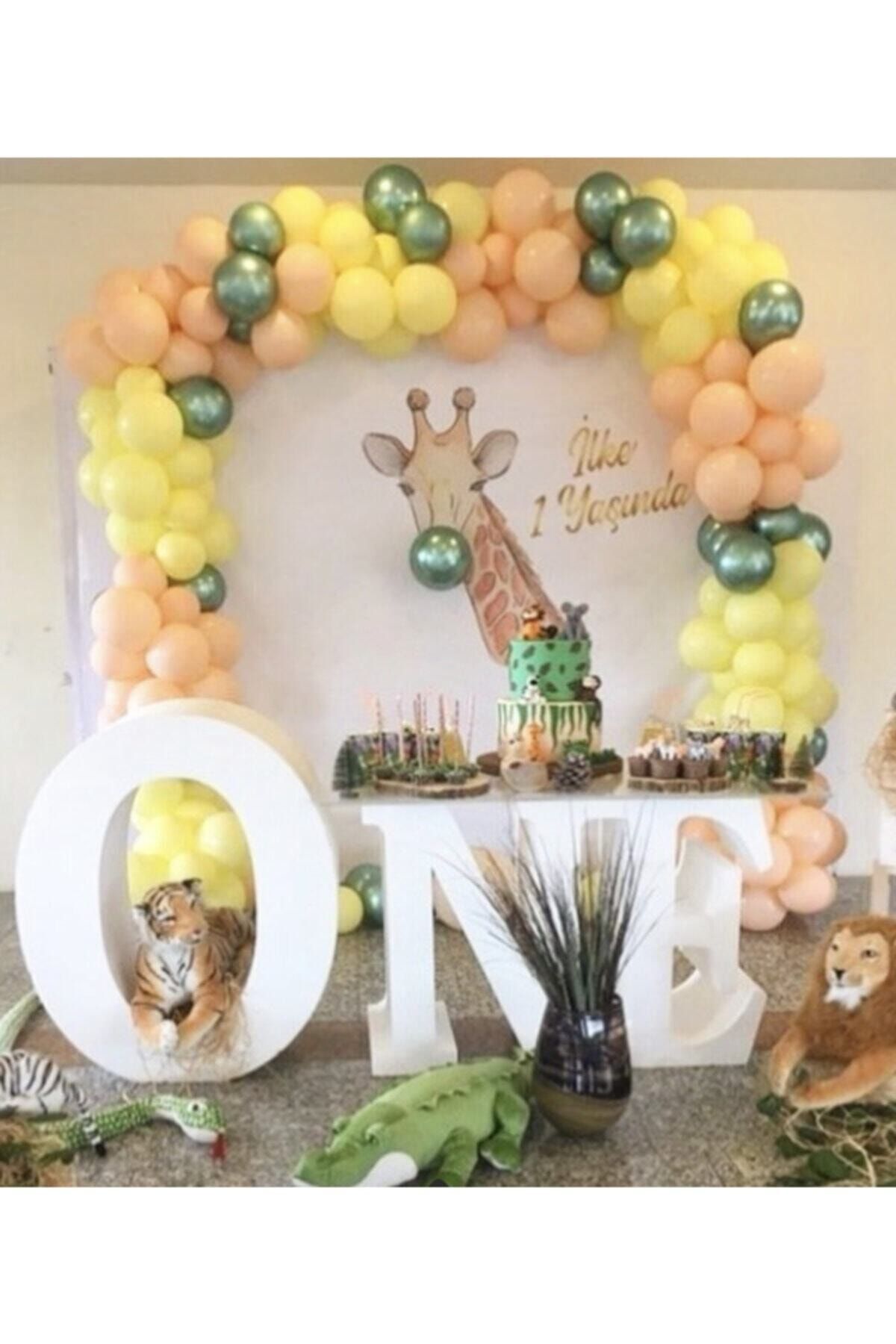 100 Adet Somon Yeşil Sarı Özel Gün Konsept Balon Zinciri