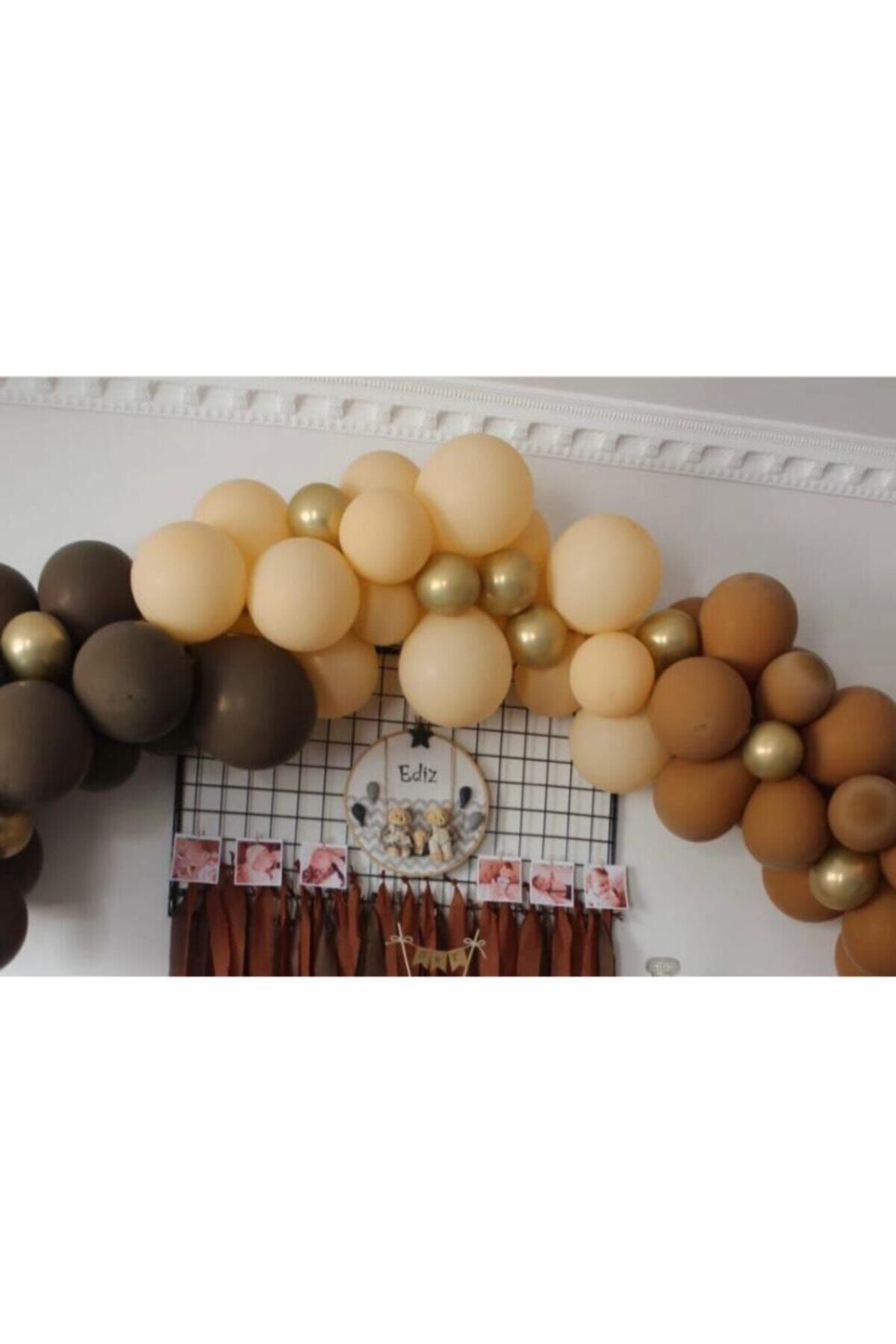 Kahve Karamel Somon Gold Pastel Sonbahar Konsept Zincir Balon