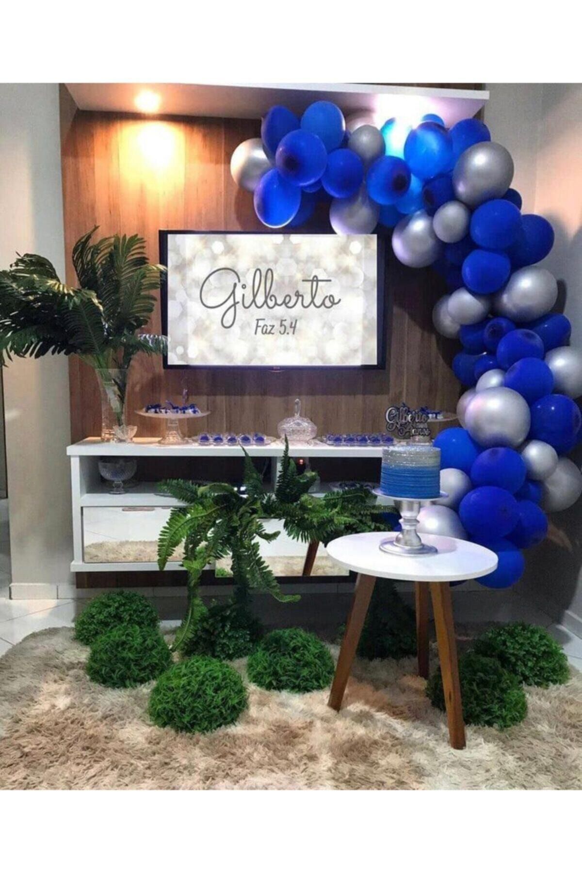 Pastel Mavi Metalik Gri Balon Balon Zincri