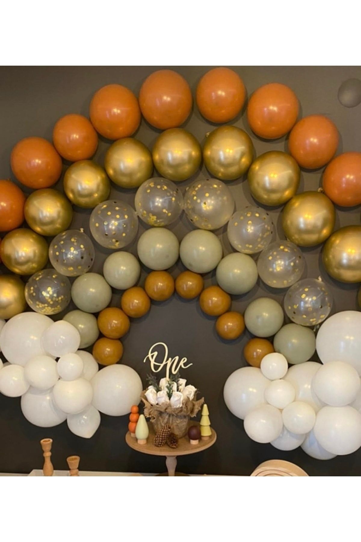 Krom Gold Yanık Turuncu Beyaz Karamel Küf Yeşili Ve Şeffaf Gold Balon Seti