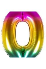 34 Inç 80 Cm Gökkuşağı Folyo Rakam Balon 0