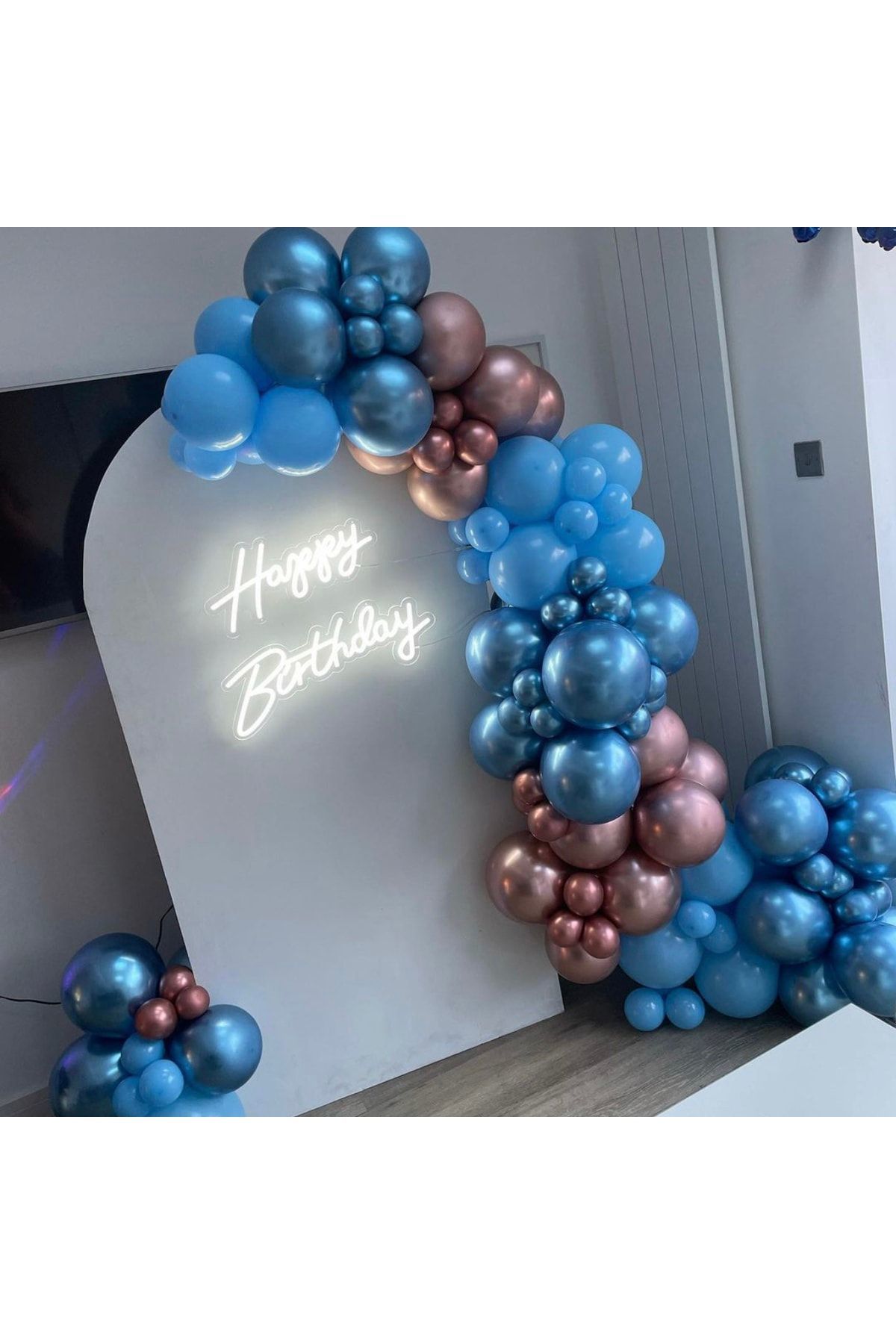 Krom Rose Gold Mavi Ve Makaron Mavi Balon Zinciri 100 Adet