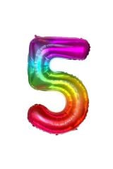 34 Inç 80 Cm Gökkuşağı Folyo Rakam Balon 5