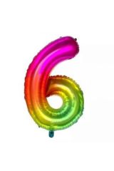 34 Inç 80 Cm Gökkuşağı Folyo Rakam Balon 6